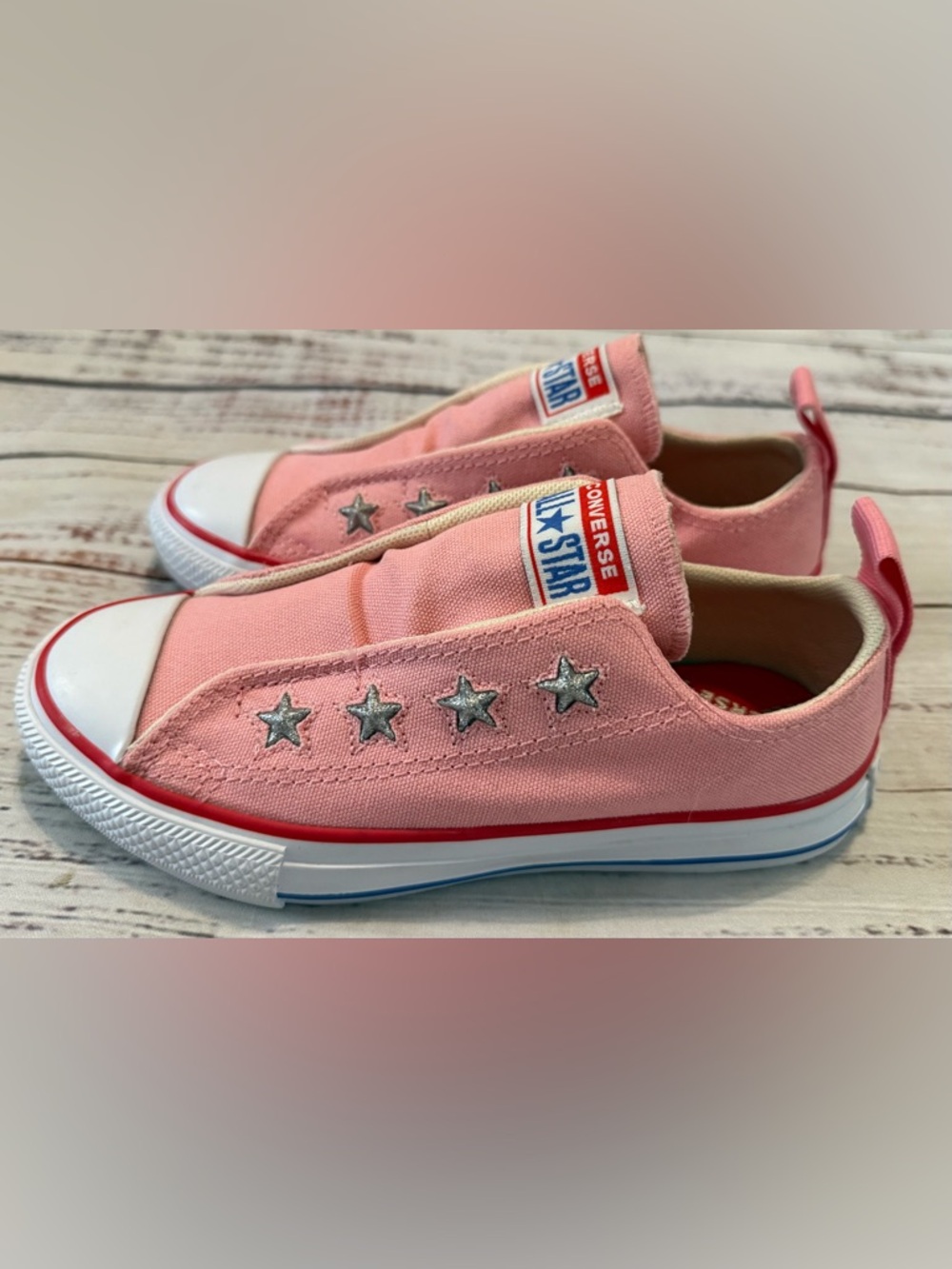 Converse All Stars Pink Silver Stars Girls size 12c Sneakers